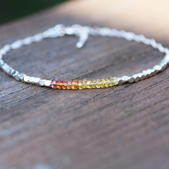 Handcrafted Bali Bead Natural Yellow Orange Sapphire Bracelet Sterling Silver - Picture 2 of 4